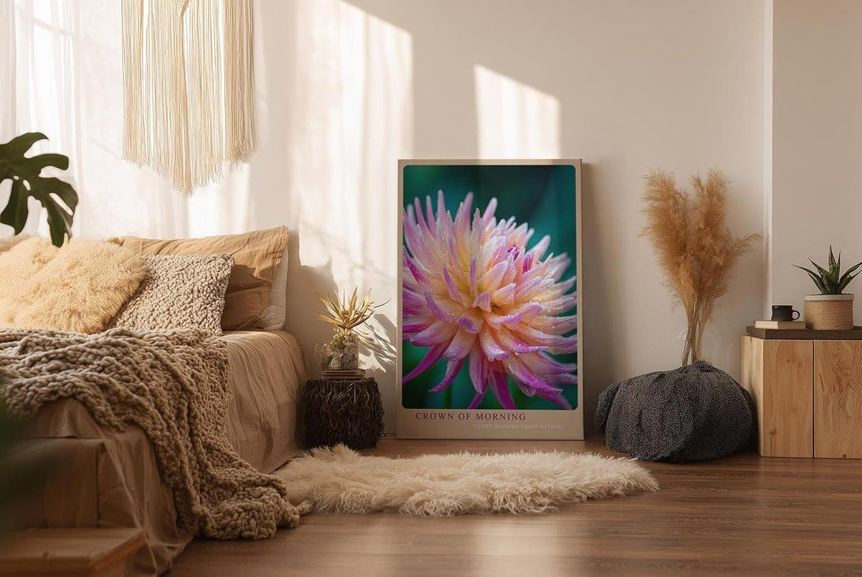 Paul Sinus Wandbild in 40x60cm Crown of Morning – leuchtendes Blütenporträt mit zarten Tautropfen in warmen Farbtönen für frische Wohnakzente
