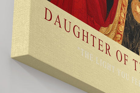 Paul Sinus Wandbild in 40x60cm Daughter of the Hidden Sun Stilisiertes Frauenporträt in Rot und Gold mit ornamentalen Details für luxuriöse Raumgestaltung