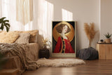 Paul Sinus Wandbild in 40x60cm Daughter of the Hidden Sun Stilisiertes Frauenporträt in Rot und Gold mit ornamentalen Details für luxuriöse Raumgestaltung