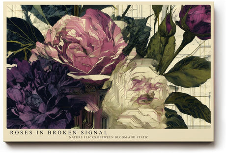 Paul Sinus Wandbild 120x80cm Digitale Rosen Kunst in Rosa Violett und Grün Moderne Blumen Collage für Wohnzimmer Schlafzimmer Büro