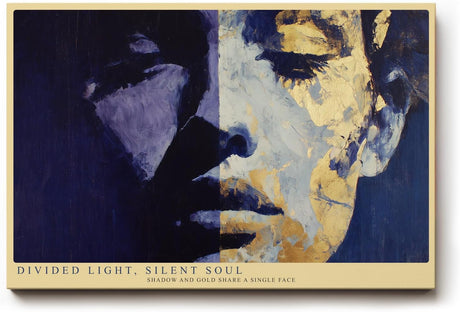 Paul Sinus Wandbild 120x80cm Divided Light Silent Soul modernes abstraktes Portrait in Blau und Gold Poster für Wohnzimmer Büro