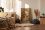 Paul Sinus Wandbild in 40x60cm Divine Femininity elegantes Porträt einer Frau in weiß-goldener Kopfbedeckung vor goldener Strahlenkrone