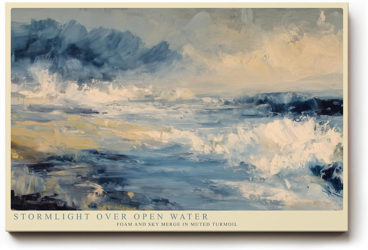 Paul Sinus Wandbild 120x80cm Dramatische Meereslandschaft mit Wellen und Wolken Moderne Naturkunst in Blau und Beige