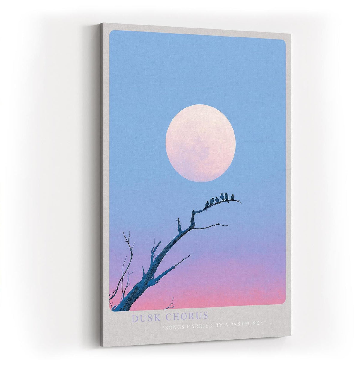 Paul Sinus Wandbild in 40x60cm Dusk Chorus Vögel auf einem Ast vor großem Mond im pastellfarbenen Abendhimmel