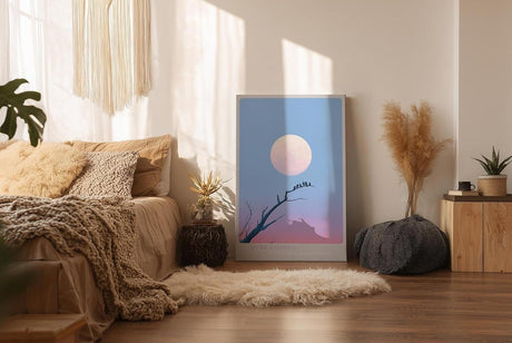 Paul Sinus Wandbild in 40x60cm Dusk Chorus Vögel auf einem Ast vor großem Mond im pastellfarbenen Abendhimmel