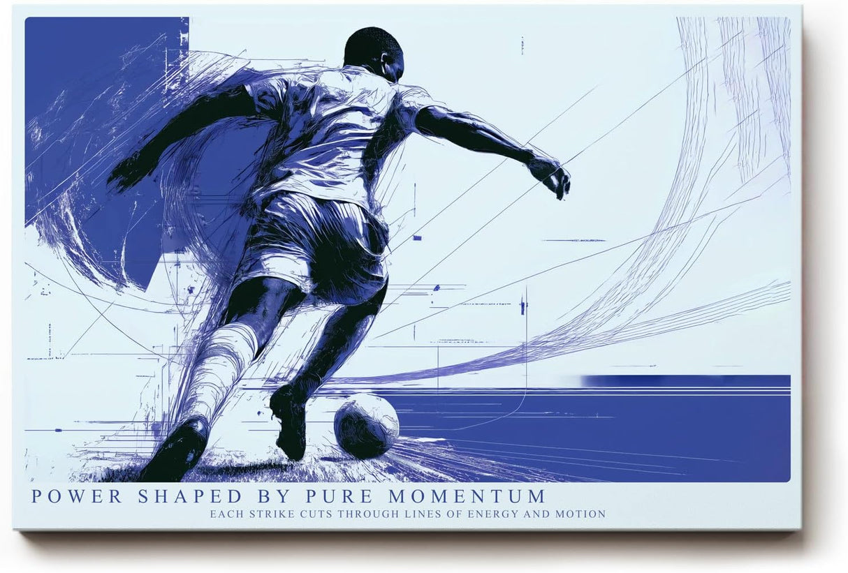 Paul Sinus Wandbild 120x80cm Dynamischer Fussballspieler moderne Sportkunst in Blau