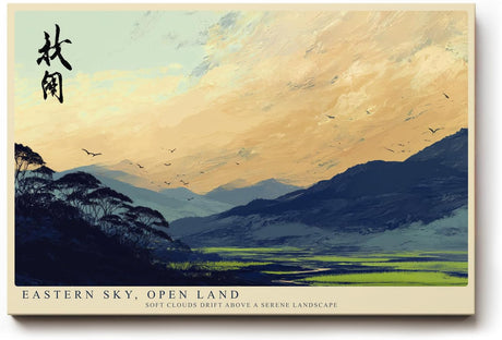 Paul Sinus Wandbild 120x80cm Eastern Sky Open Land Asiatische Landschaft Kunst mit Bergen und Himmel fuer Wohnzimmer Schlafzimmer und Büro