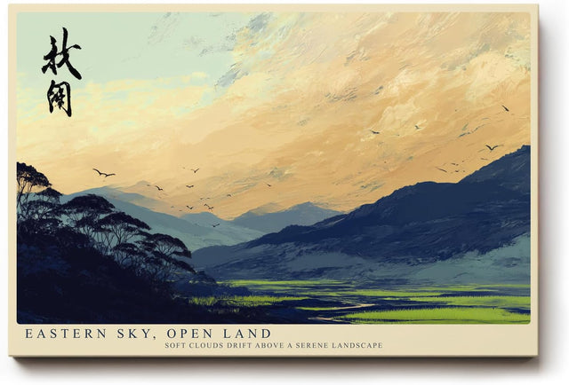 Paul Sinus Wandbild 120x80cm Eastern Sky Open Land Asiatische Landschaft Kunst mit Bergen und Himmel fuer Wohnzimmer Schlafzimmer und Büro