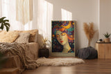 Paul Sinus Wandbild in 40x60cm Eclipse of Thought Künstlerisches Frauenporträt mit bunten, kreisförmigen Mustern im Haar für lebendige und inspirierende Raumgestaltung