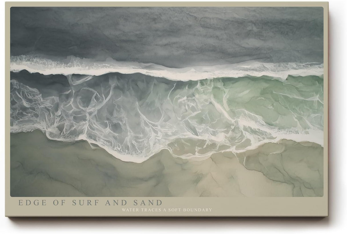 Paul Sinus Wandbild 120x80cm Edge of Surf and Sand Luftaufnahme Meer Wellen Strand Natur Fotokunst Poster für Wohnzimmer Schlafzimmer Büro