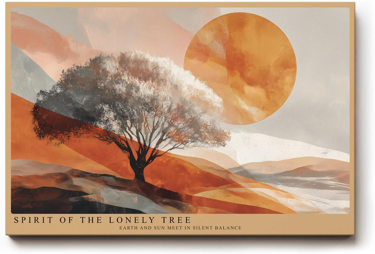 Paul Sinus Wandbild 120x80cm Einsamer Baum Landschaft Kunst Moderne Natur Komposition mit Sonne und warmen Farben
