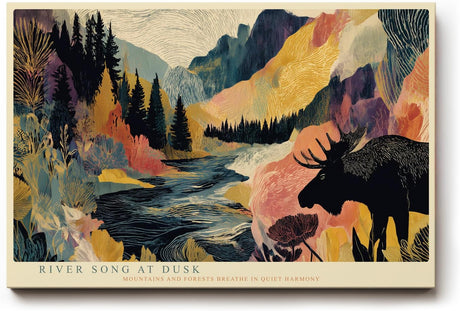 Paul Sinus Wandbild 120x80cm Elch Berglandschaft Fluss Natur Illustration moderne Landschaft Kunst Wanddekoration Wohnzimmer