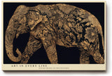 Paul Sinus Wandbild 120x80cm Elefant Ornament Kunst gold schwarz Tierillustration elegante Leinwand Wanddekoration exotisches Tiermotiv fuer Wohnzimmer Büro