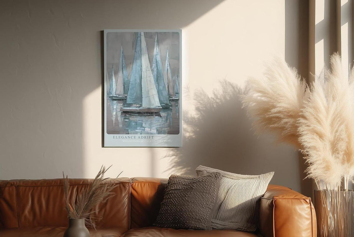 Paul Sinus Wandbild in 40x60cm Elegance Adrift – Segelboote in Blauund Grautönen auf ruhigem Wasser mit sanften Spiegelungen