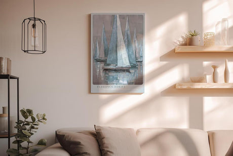 Paul Sinus Wandbild in 40x60cm Elegance Adrift – Segelboote in Blauund Grautönen auf ruhigem Wasser mit sanften Spiegelungen