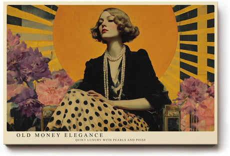 Paul Sinus Wandbild 120x80cm Elegante Frau mit Perlen Vintage Art Deco Portrait in Gold und Schwarz Wanddekoration