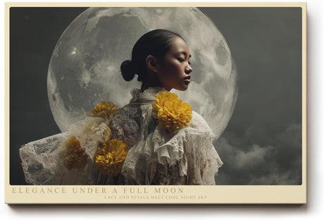 Paul Sinus Wandbild 120x80cm Elegante Frau vor Vollmond Poetisches Porträt Kunst Fotografie in Dunklen Tönen für Wohnzimmer Schlafzimmer
