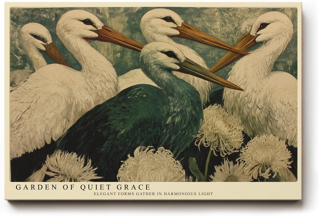 Paul Sinus Wandbild 120x80cm Elegante Störche Natur Kunstmotiv Voegel und Blumen in harmonischer Komposition