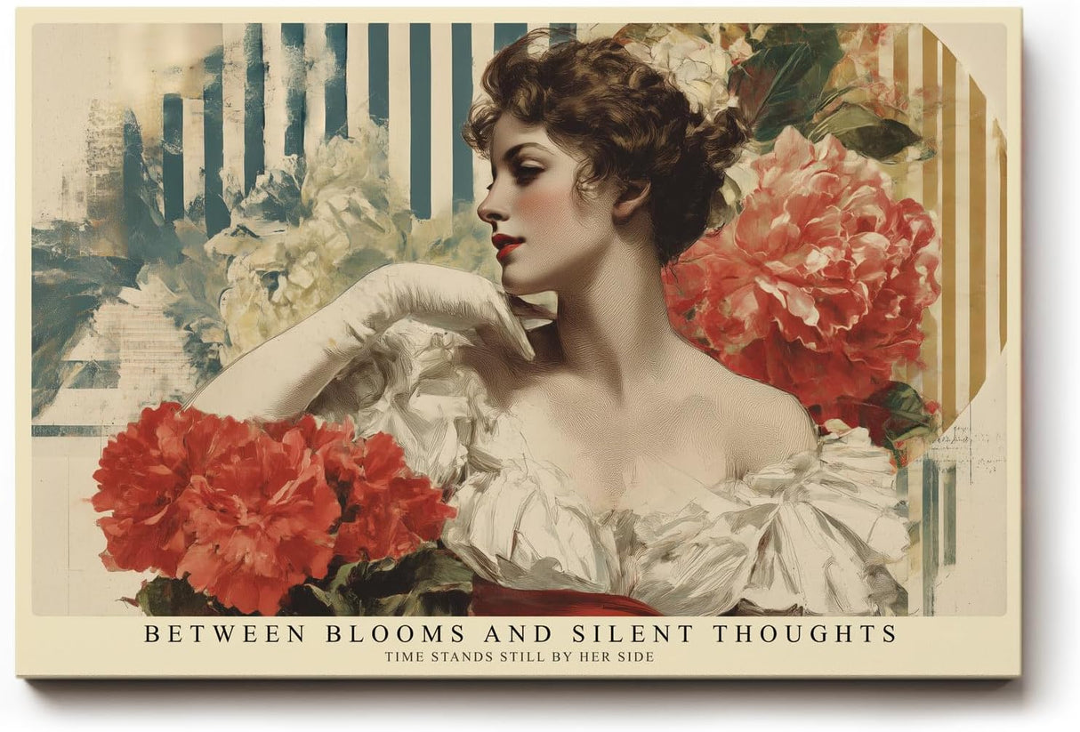 Paul Sinus Wandbild 120x80cm Elegantes Frauenportrait Blumen Kunst Retro Stil mit floraler Komposition