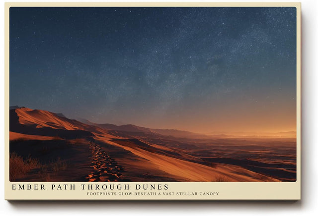 Paul Sinus Wandbild 120x80cm Ember Path through Dunes Wuestenlandschaft bei Nacht mit Sternenhimmel Natur Kunst fuer Wohnzimmer Schlafzimmer und Büro