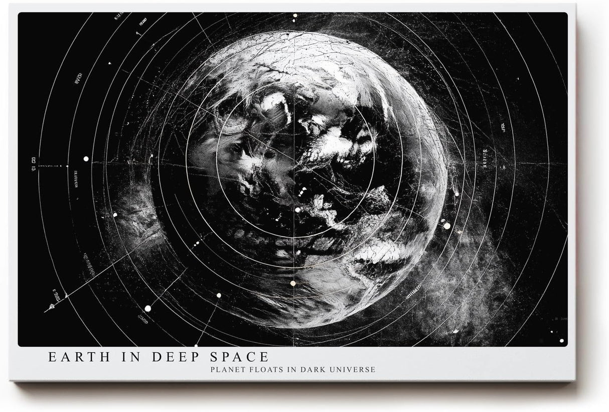Paul Sinus Wandbild 120x80cm Erde Planet Weltall moderne Raumfahrt Kunst schwarz weiss Kunstdruck stilvolle Wanddekoration fuer Wohnzimmer Büro