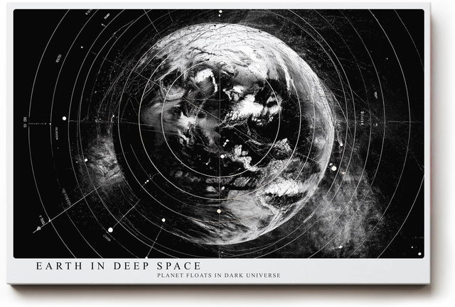 Paul Sinus Wandbild 120x80cm Erde Planet Weltall moderne Raumfahrt Kunst schwarz weiss Kunstdruck stilvolle Wanddekoration fuer Wohnzimmer Büro