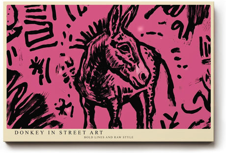Paul Sinus Wandbild 120x80cm Esel Street Art Illustration pink schwarz modernes Graffiti Tiermotiv urbane Kunst modernes Poster stilvolle Wanddekoration für Wohnzimmer Büro Atelier
