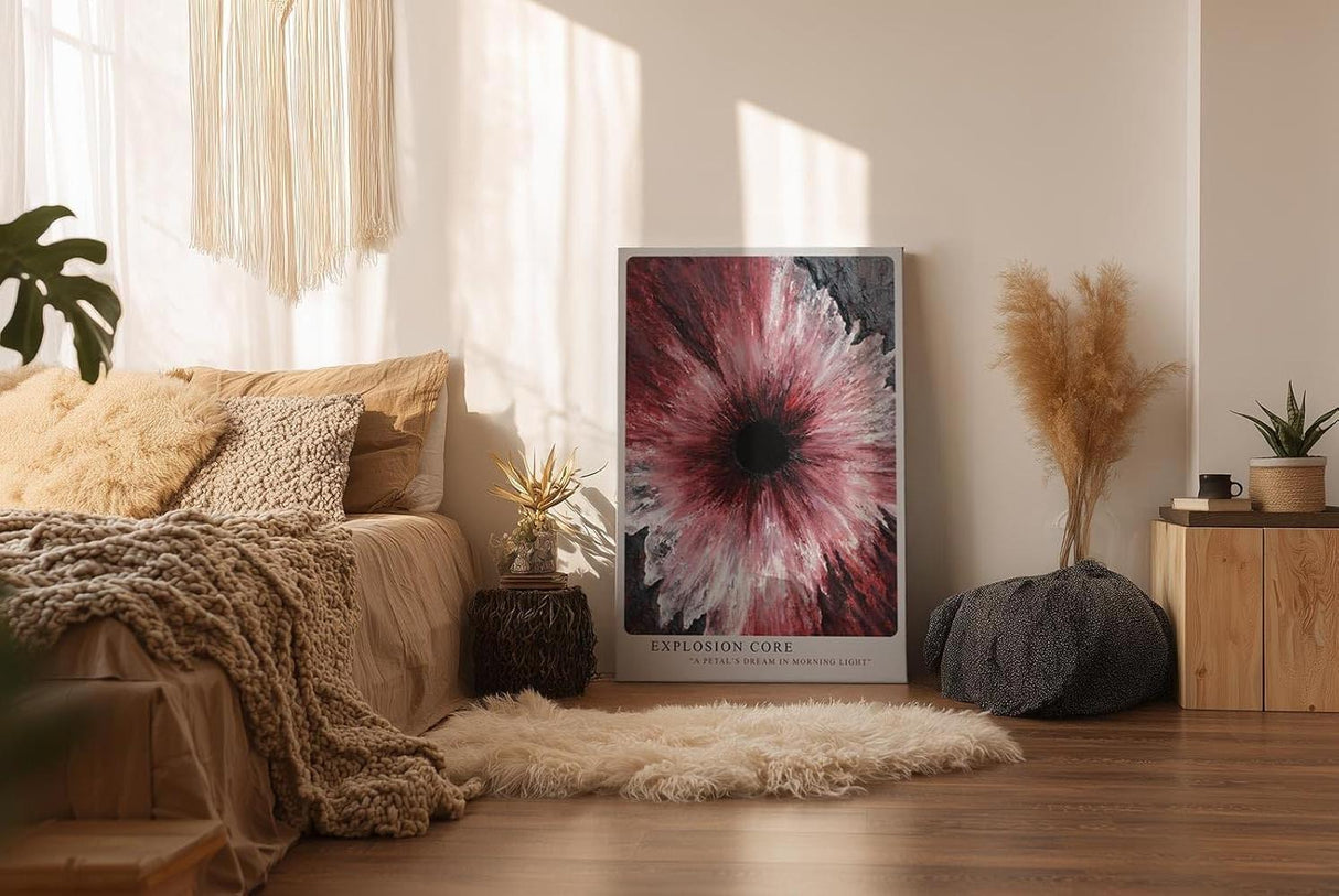 Paul Sinus Wandbild in 40x60cm Explosion Core – Ausdrucksstarkes abstraktes Kunstwerk mit dynamischer Farbexplosion in Rotund Weißtönen