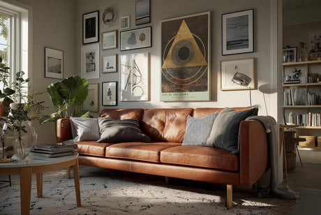 Paul Sinus Wandbild in 40x60cm Eye of the Sigma – Abstrakte geometrische Komposition mit goldenem Dreieck und zentralem Kreis auf dunkler Strukturfläche