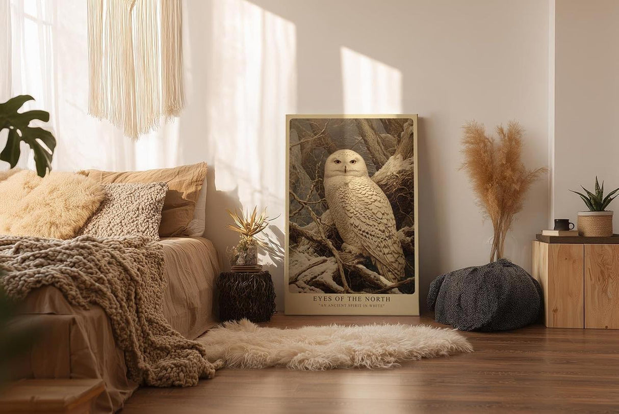 Paul Sinus Wandbild in 40x60cm Eyes of the North – majestätische Schneeeule in winterlicher Landschaft mit detailreicher Gefiederstruktur