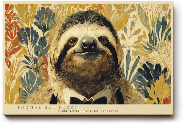 Paul Sinus Wandbild 120x80cm Faultier Tierportrait humorvolle Tier Illustration naturfarben modernes Tier Kunstbild Wanddekoration fuer Wohnzimmer Kinderzimmer Büro