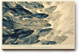 Paul Sinus Wandbild 120x80cm Fischschwarm abstrakte Unterwasser Kunst blau beige moderne Meeresillustration grosses Kunstbild stilvolle Wanddekoration fuer Wohnzimmer Büro Flur