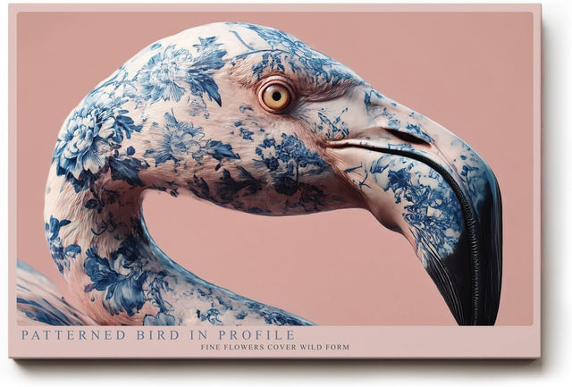 Paul Sinus Wandbild 120x80cm Flamingo Profil blau weißes Muster kunstvolle Tierillustration moderne Tierkunst stilvolle
