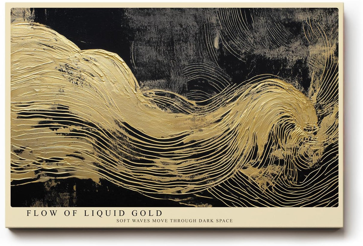 Paul Sinus Wandbild 120x80cm Fließendes Gold in Bewegung – Abstrakte Kunst mit eleganten Linien auf dunklem Hintergrund
