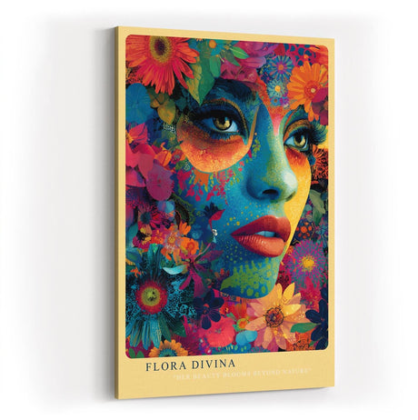 Paul Sinus Wandbild in 40x60cm Flora Divina Mystisches Frauenporträt in leuchtenden Farben mit üppigen Blütenelementen für luxuriöse Raumgestaltung
