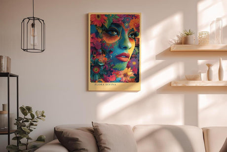 Paul Sinus Wandbild in 40x60cm Flora Divina Mystisches Frauenporträt in leuchtenden Farben mit üppigen Blütenelementen für luxuriöse Raumgestaltung