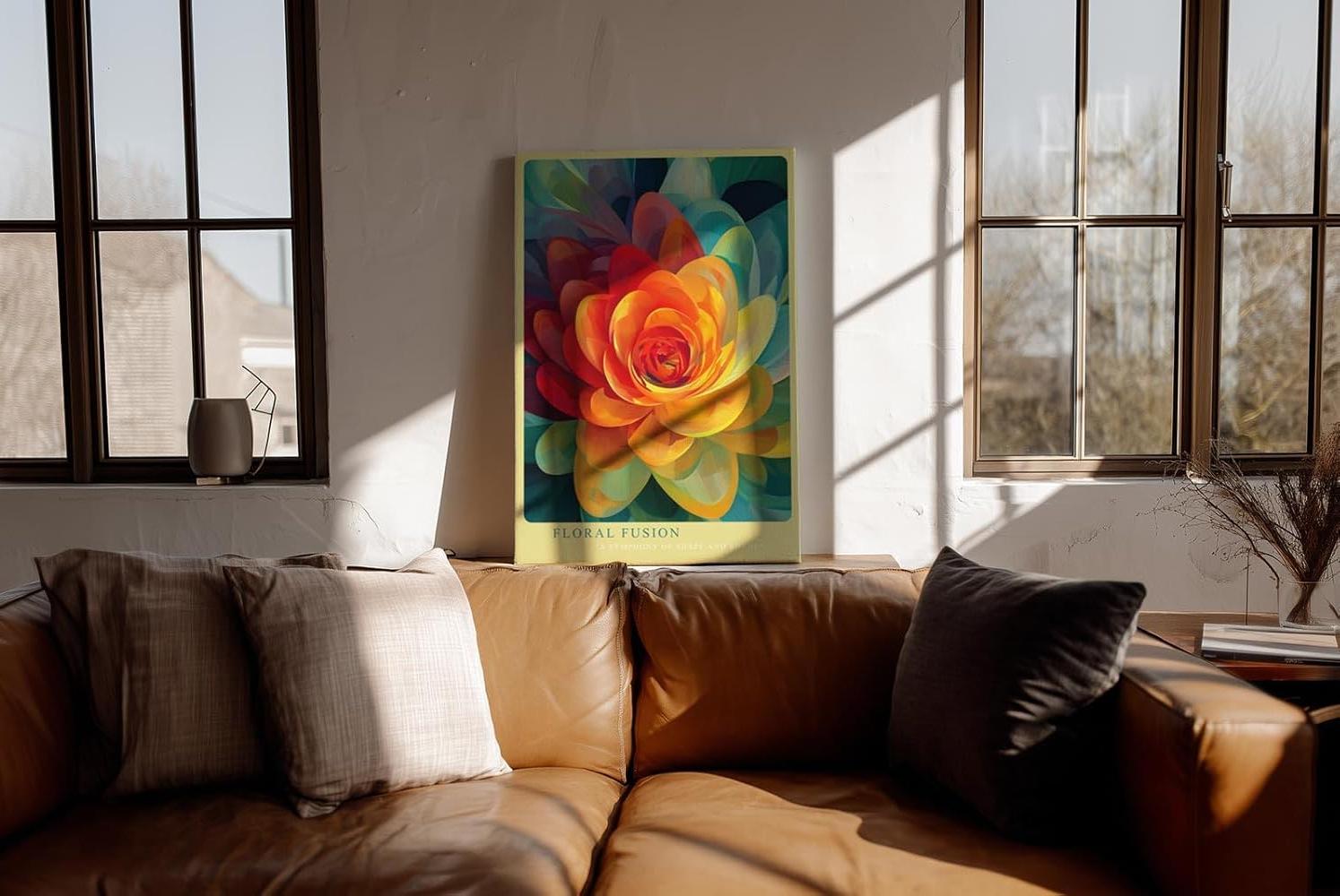 Paul Sinus Wandbild in 40x60cm Floral Fusion Farbintensive abstrakte Blüte in leuchtendem Gelb, Rot und Grün für stilvolle Raumakzente