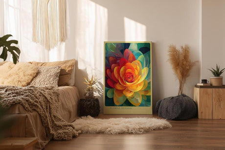 Paul Sinus Wandbild in 40x60cm Floral Fusion Farbintensive abstrakte Blüte in leuchtendem Gelb, Rot und Grün für stilvolle Raumakzente