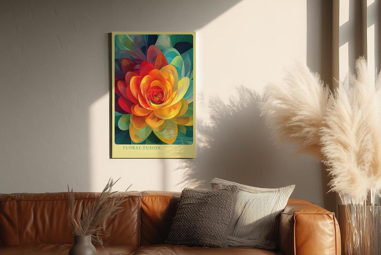 Paul Sinus Wandbild in 40x60cm Floral Fusion Farbintensive abstrakte Blüte in leuchtendem Gelb, Rot und Grün für stilvolle Raumakzente
