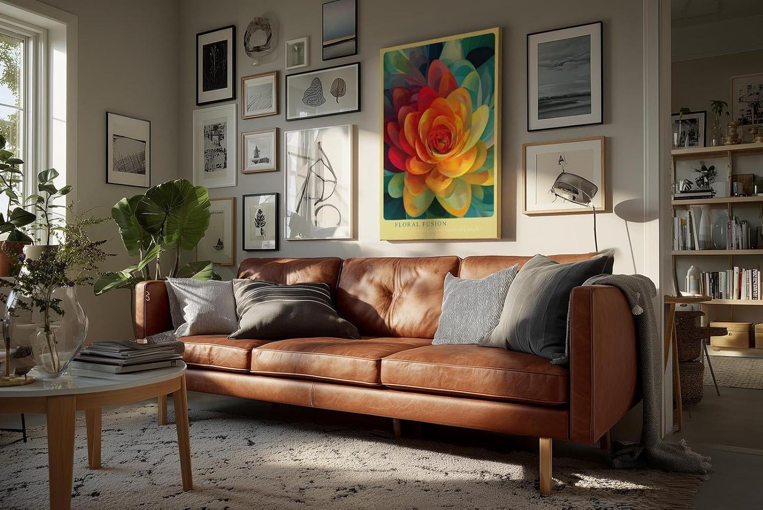 Paul Sinus Wandbild in 40x60cm Floral Fusion Farbintensive abstrakte Blüte in leuchtendem Gelb, Rot und Grün für stilvolle Raumakzente