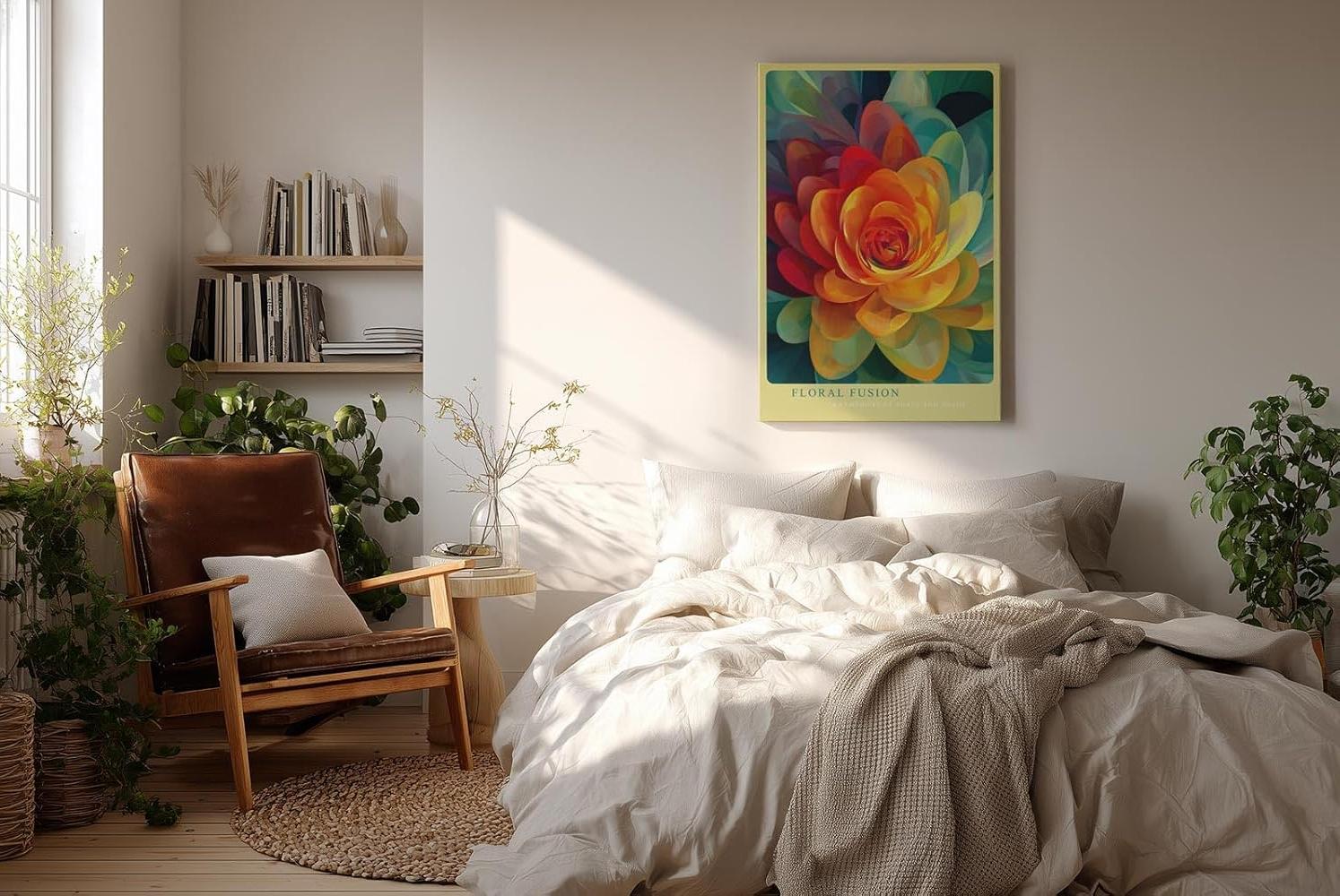 Paul Sinus Wandbild in 40x60cm Floral Fusion Farbintensive abstrakte Blüte in leuchtendem Gelb, Rot und Grün für stilvolle Raumakzente