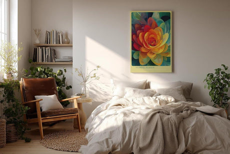 Paul Sinus Wandbild in 40x60cm Floral Fusion Farbintensive abstrakte Blüte in leuchtendem Gelb, Rot und Grün für stilvolle Raumakzente