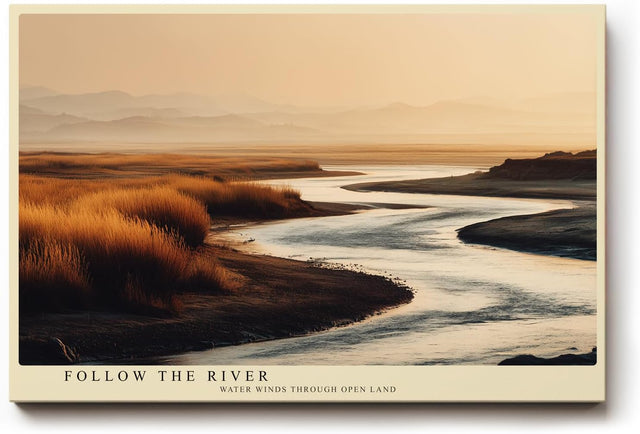 Paul Sinus Wandbild 120x80cm Flusslandschaft Natur Fotografie ruhige Landschaft mit Wasserlauf warme Abendfarben stilvolle Wanddekoration fuer Wohnzimmer Büro