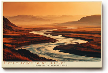 Paul Sinus Wandbild 120x80cm Flusslandschaft Sonnenuntergang modern orange gold Natur Kunst grosses Landschaftsbild stilvolle Wanddekoration fuer Wohnzimmer Büro