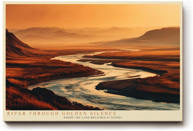 Paul Sinus Wandbild 120x80cm Flusslandschaft Sonnenuntergang modern orange gold Natur Kunst grosses Landschaftsbild stilvolle Wanddekoration fuer Wohnzimmer Büro
