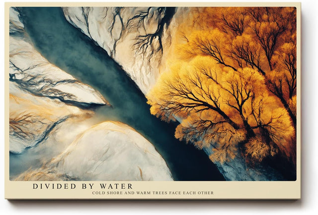 Paul Sinus Wandbild 120x80cm Flusslandschaft Vogelperspektive Natur Kunst blau gold Kunstdruck grosses Wandbild 120x80cm elegante Wanddekoration fuer Wohnzimmer Büro