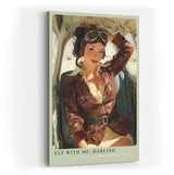 Paul Sinus Wandbild in 40x60cm Fly With Me, Darling – Pin-up-Pilotin im Cockpit mit Lederjacke und Fliegerbrille