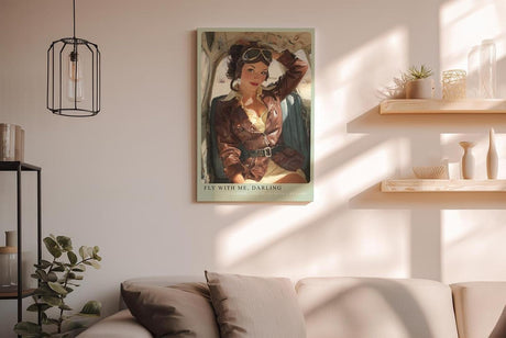 Paul Sinus Wandbild in 40x60cm Fly With Me, Darling – Pin-up-Pilotin im Cockpit mit Lederjacke und Fliegerbrille