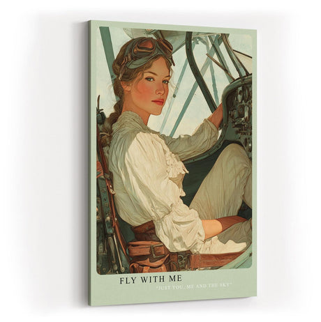 Paul Sinus Wandbild in 40x60cm Fly With Me – nostalgisches Pilotenporträt in Vintage-Illustrationsstil für stilvolle Raumgestaltung