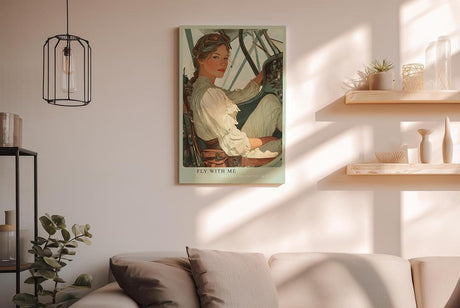 Paul Sinus Wandbild in 40x60cm Fly With Me – nostalgisches Pilotenporträt in Vintage-Illustrationsstil für stilvolle Raumgestaltung